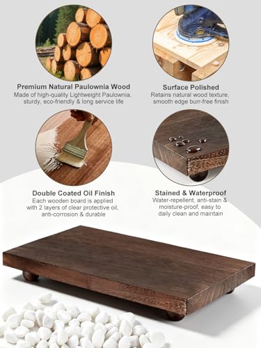 Wood Pedestal Stand 12 x 7 Inch, Farmhouse Wooden Riser for Kitchen | Bathroom Counter Table Decor, Candle Tray, Plant Stand, Soap Display for Sink, Vanity, Coffee Bar, Brown