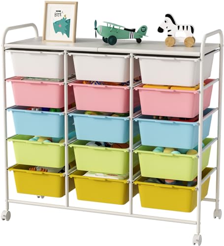 Ytaoka 15 Drawers Rolling Cart With Wheels, Plastic Storage Drawer With Metal Frame, Multipurpose Art Craft Organizer, Utility Cart for Home, Office, School, Multicolor - color: Multicolor - 15
