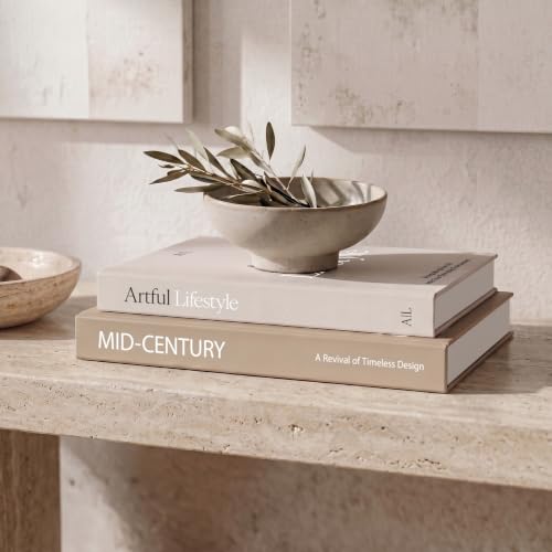Aesthetic Decorative Books - Set of 2 Stylish Boxes Enhance Your Coffee Table, Bookshelf or Mantel Decor - Beautiful Fake/Faux Books for Modern Home Decoration, Photo Storage and as a Keepsake Box - color: Brown-Beige
