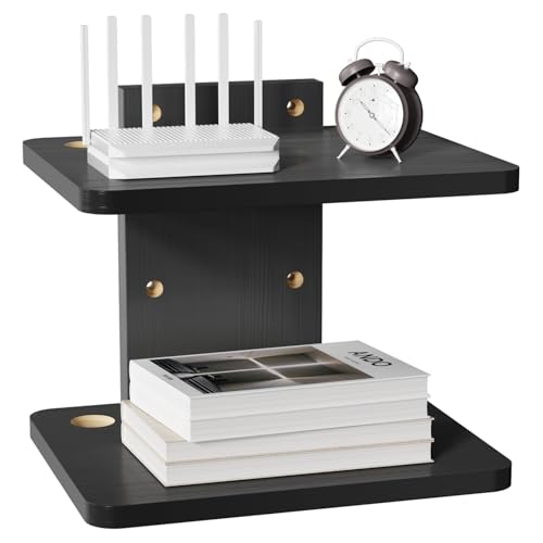 WALI Floating TV Shelf, 2 Tier Projector Shelf for DVD Players, Routers, Game Consoles, Cable Boxes, Living Room Decor Accessories, Wall Mount Shelves Holds Up to 22lbs (CS202NB), 2-Shelf, Black - color: Black, size: 13.78 x 11.02 Inch