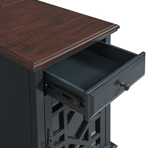 Martin Svensson Home Elegant Chairside End Table with Power — 24″W x 16″D x 25″H, Catalina Blue with Walnut Top — Transitional Painted Accent Table with Flip-Top USB Charging, Drawer & Cabinet Storage - color: Catalina Blue With Coffee Walnut Top