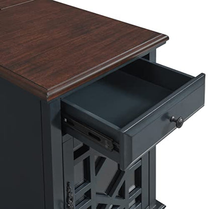 Martin Svensson Home Elegant Chairside End Table with Power — 24″W x 16″D x 25″H, Catalina Blue with Walnut Top — Transitional Painted Accent Table with Flip-Top USB Charging, Drawer & Cabinet Storage - color: Catalina Blue With Coffee Walnut Top