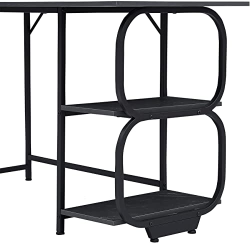 Anivia Gaming Computer Desk, Small Home Office Desk with 2 Storage Shelves, 47" Writing Desks Industrial Simple Style Wood Table Metal Frame for PC Laptop Notebook（Black） (47-B) - color: Black Marbling