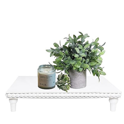 GENMOUS Farmhouse White Display Risers: Pedestal Stand for Bathroom - Rustic Tiered Tray Decor for Coffee Bar, Kitchen Counter, Sink, Plant Holder