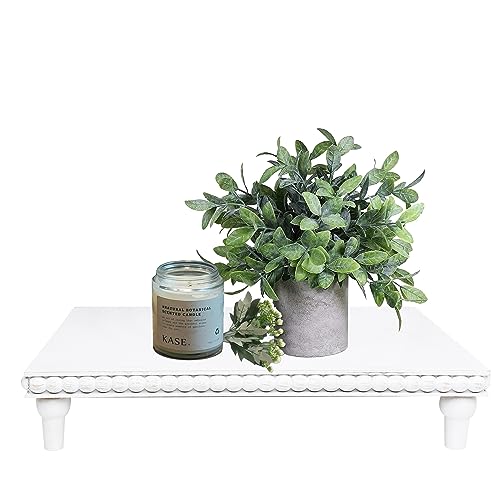 GENMOUS Farmhouse White Display Risers: Pedestal Stand for Bathroom - Rustic Tiered Tray Decor for Coffee Bar, Kitchen Counter, Sink, Plant Holder