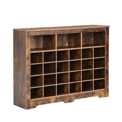Harper & Bright Designs Sleek Design 24 Shoe Cubby Console, Modern Shoe Cabinet with Curved Base, Versatile Sideboard for Hallway, Bedroom, Living Room, Rustic Brown - color: Rustic Brown, size: 35''