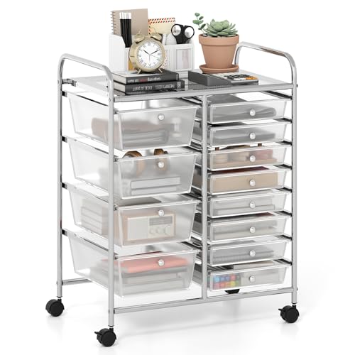 GOFLAME 12-Drawer Rolling Storage Cart, Craft Storage Cart with Removable Drawers & Lockable Wheels, Art Cart Supply Storage Organizer with Metal Frame for Home Office Classroom, Clear - color: Clear, size: 12 drawer-25"x14.5"x29.5"