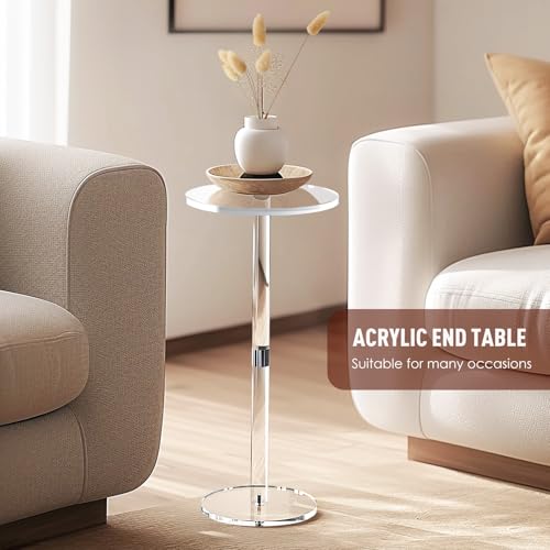 9.8" Round Clear Acrylic End Table - Modern Small Space Side Table for Living Room, Bedroom, Office, Outdoor | Sturdy, Easy to Install, Multi-Purpose - size: Small-9.8in