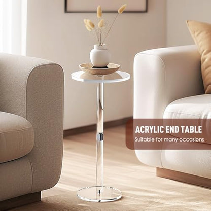 9.8" Round Clear Acrylic End Table - Modern Small Space Side Table for Living Room, Bedroom, Office, Outdoor | Sturdy, Easy to Install, Multi-Purpose - size: Small-9.8in