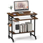 Tangkula Rolling Computer Desk Cart with Keyboard Tray, Mobile Portable Laptop PC Desk with CPU Stand & 3 Hooks for Sofa & Bed, Industrial Small Desk on Wheels for Small Spaces, Home Office Desk - color: Rustic Brown