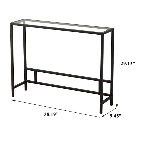 MAJARO Small Modern Console Table for Entryway, Tempered Glass with Metal Frame Sofa Table for Living Room, Hallway, Office (Single-Layer, Black) - color: Black, style: Single-layer