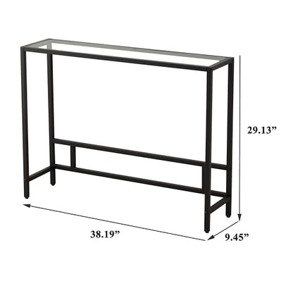 MAJARO Small Modern Console Table for Entryway, Tempered Glass with Metal Frame Sofa Table for Living Room, Hallway, Office (Single-Layer, Black) - color: Black, style: Single-layer
