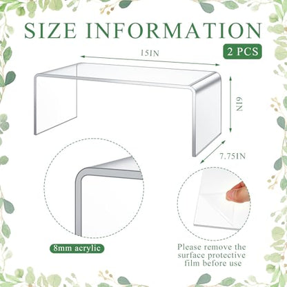 RattanView 2 Pcs 15 Inch Large Acrylic Risers Display Stands 8 mm Thick Acrylic Shelf Riser Showcase for Collectibles Jewelry Cupcakes Food Figures Perfume Cabinet (Clear) - color: Clear, size: 15 Inch, 8 mm