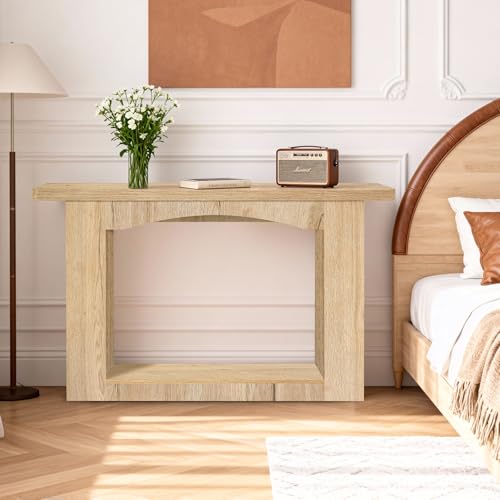 Sonharlar 51 Inch Entryway Table U-Shaped Extension, 1.6 Inch Thick Desktop Wooden Console Table with Socket Farmhouse Sofa Table for Entrance, Hallway, Living Room,Behind Couch((Natural Brown) - color: Natural Brown, size: 51IN UP