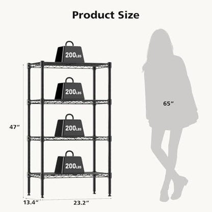 NEWBULIG 4-Tier Metal Wire Storage Shelves, Adjustable Heavy Duty Steel Shelving Unit, Freestanding Storage Rack Organizer for Kitchen, Pantry, Garage, Bathroom, 23.2" W x 13.4" D x 47.2" H, Black - size: 23.2" W x 13.4" D x 47.2" H