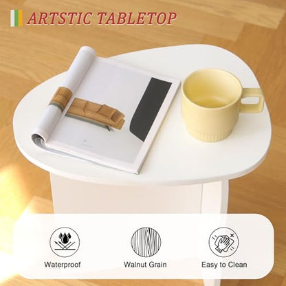 AWASEN White Side Table, Small Triangle End Table Living Room, White | Modern Accent Table with Unique Tabletop, Mini Bedside Table for Small Spaces - color: White