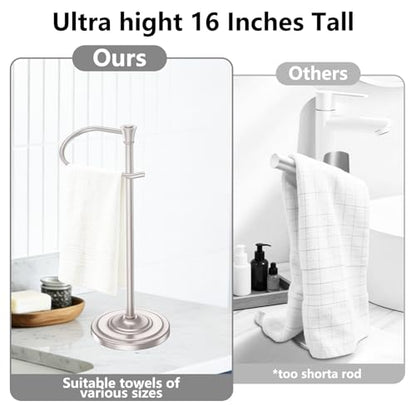 Nickel Bath Hand Towel Holder Stand,Stainless Steel 16 Inch Free Standing Towel Rack,Heavy Weight Towel Bar for Bathroom Vanity Countertop &Kitchen - color: Nickel