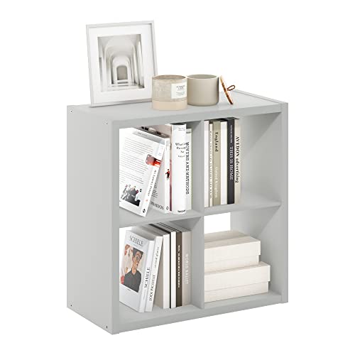 Furinno Cubicle Open Back Decorative Cube Storage Organizer, 4-Cube, Light Grey | 14.6" x 30" x 30", Reversible Bookcase with Open Back, for Living Room, Bedroom, Home Office - color: Light Grey, size: 4-Cube