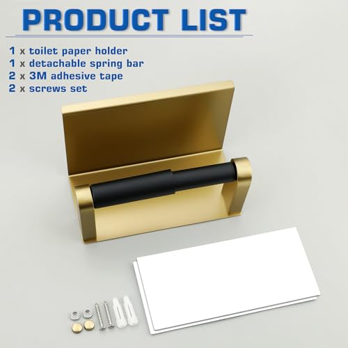 Alise Toilet Paper Holder Adhesive Toilet Paper Roll Holder SUS304 Stainless Steel Toilet Paper Holder with Shelf Spring Loaded Tissue Holder Wall Mount(Adhesive or Screw),Gold and Black Finish - color: Gold and Black, size: with Shelf