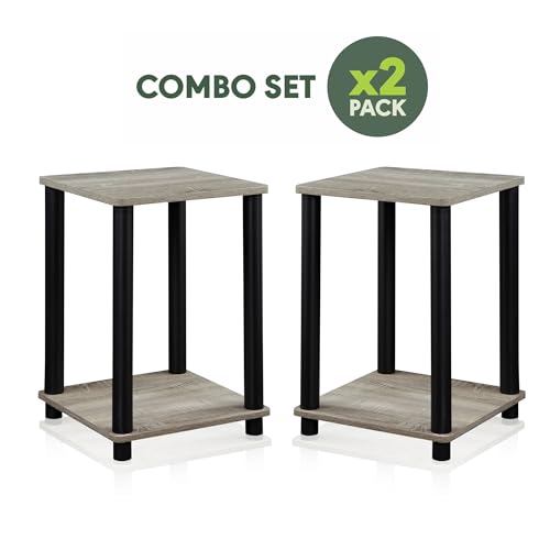 Furinno Turn-N-Tube Night Stand Set of 2, 2-Tier Nightstand, French Oak | Stackable, Open Shelf, Toolless Bedside Table, Side Table, End Table for Living Room, Bedroom - color: French Oak/Black, size: 2-Tier, Round Tubes