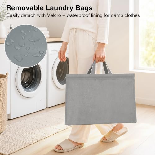 STO STO 4-Tier Vertical Rolling Laundry Hamper, Removable Bags, Gray Faric | 160L Capacity, Space-Saving Vertical Design, Rust-Resistant Steel Frame, Lockable Wheels, Ideal for Apartments & Small Spaces - color: Gray Faric, size: 4-Tier