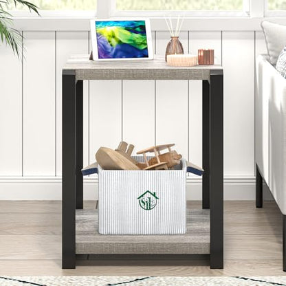 FOLUBAN Modern Side Table, Square End Table with Storage for Living Room Office, Rustic Bedside Table for Bedroom, Small Spaces, Light Grey - color: Light Grey