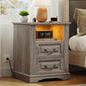 RALGEND Farmhouse Nightstand with Charging Station, Night Stand with 2 Drawers, End Tables Living Room, LED Bed Side Table with Open Shelf, End Table for Bedroom, Living Room, Greige - color: Greige