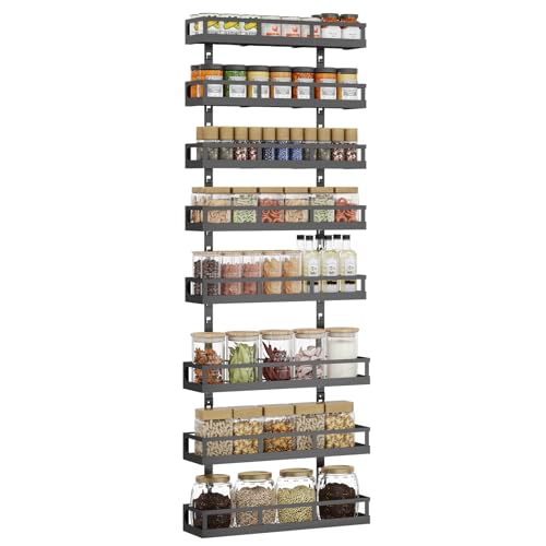 X-cosrack 8-Tier Adjustable Spice Rack – Wall-Mounted Space-Saving Organizer with Mixed Baskets, Large-Capacity Seasoning Holder for Kitchen & Pantry (Black) - color: Black, size: 8x 4.6"D