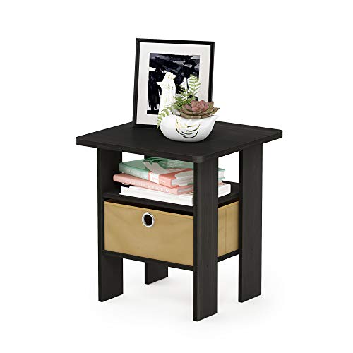 Furinno ANDREY Square Side Table, End Table, Night Stand, Espresso | Open Shelves and Storage Bin, Bedside Table, for Living Room, Bedroom - color: Espresso/Brown, size: 1-Pack, Center Bin