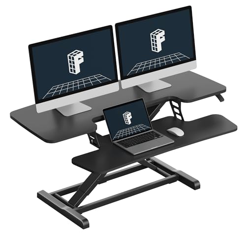 FLEXISPOT Standing Desk Converter 42", Extra Large Ergonomic Height Adjustable Sit Stand Desk Riser, Spacious Computer Workstation with Wide Keyboard Tray, Black - color: Black, size: 42"