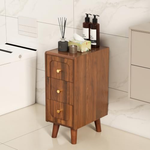 Narrow Nightstands with 3 Drawers, Wooden Farmhouse Bedside Tables, Slim End Tables with Storage, Small Night Stand for Bedroom, Living Room, Small Spaces - color: 3drawers-walnut-1pcs