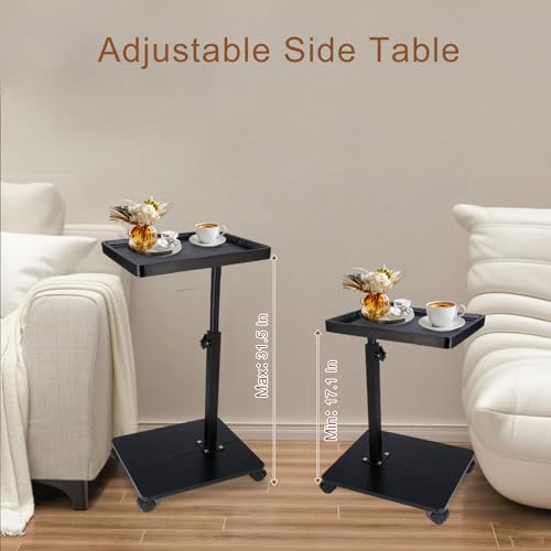 Narrow C Shaped End Tables Living Room, 360° Swivel Adjustable Height Small Side Table, Modern Side Table for Couch Bedroom (Back) - color: Black