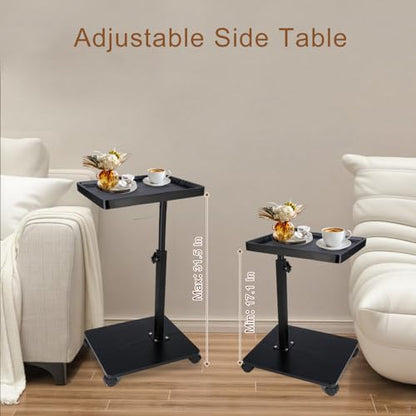 Narrow C Shaped End Tables Living Room, 360° Swivel Adjustable Height Small Side Table, Modern Side Table for Couch Bedroom (Back) - color: Black