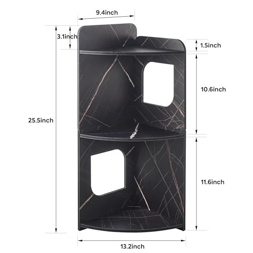 Black 3-Tier Small Corner Shelf Stand, Waterproof Bathroom Storage, Toilet Paper Storage, Corner Table for Small Spaces (Black)