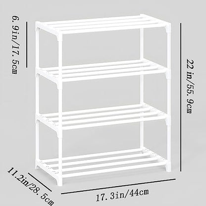 4-Tier Small Shoe Rack, Metal Stackable Kids Shoe Shelf Storage Zapateras Organizer,Narrow Shoe Rack Sturdy for Closet Hallway Entryway Living Room Bedroom (White) - size: 4-White