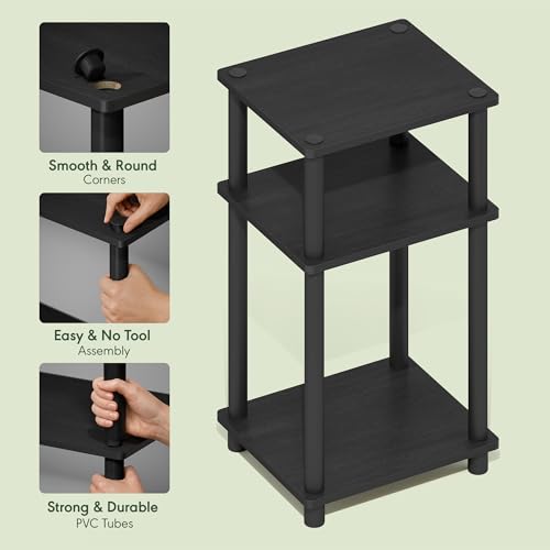 Furinno Turn-N-Tube 3-Tier Toolless Side Table, Narrow Printer Stand with Open Shelf, End Table, Night Stand, for Living Room, Bedroom, Dark Americano - color: Dark Americano