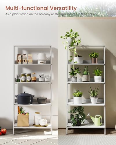 Ladder Bookcase, 5-Tier Bookshelf, Freestanding Plant Display Stand for Living Room, Kitchen, Bedroom, Balcony, White - color: White