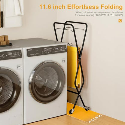 Convenient Laundry Basket with Wheels,36" High Easy Rolling Laundry Cart with Wheels,Heavy Duty Dirty Clothes Laundry Hamper with Handles Removable Bag for Seniors,Folding Metal Frame/Yellow/98L - color: Yellow