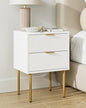 Nightstand,Small Bedside Table with Gold Frame,White Night Stand,Bedside Furniture,Side Table with 2Drawers for Bedroom,Living Room (2Drawers, White) - color: White, style: 2Drawers