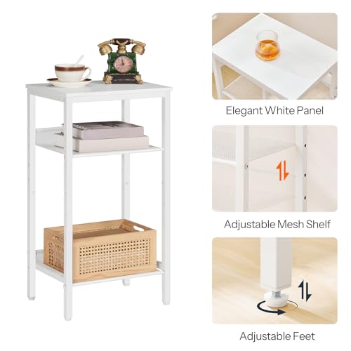 HOOBRO Tall Side Table, 3-Tier Telephone End Table with Adjustable Mesh Shelves, Small Entryway Table with Storage, Small Nightstand for Living Room, Bedroom, Hallway, Office, White WW01DH01G1 - color: White
