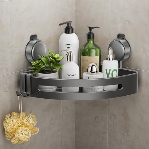 Shower Caddy Corner,Suction Cup Shower Caddy with Hooks,No Drilling Rustproof Aluminum Bathroom Organizers and Storage,Shelves for Bathroom Accessories Decor (1) - color: Corner-1pcs