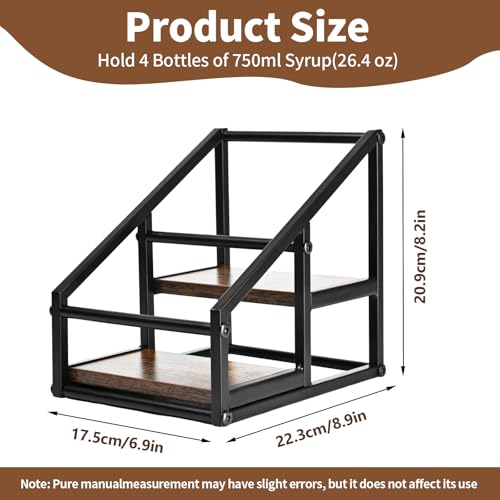 YQBRAO 2-Tier Coffee Syrup Organizer, 4-Bottle Rack, Rustic Brown | Holds 4 bottles in a narrow two-tier footprint for small counters, coffee corners, apartments, and bar carts. - size: 2 Tier 4 Bottle Syrup Rack - 1 Pack