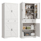 Garvee 71" Kitchen Pantry Cabinet, Barn Door Freestanding Cupboard with Drawer, Sliding Storage Rack, and 6 Hanging Shelves for Kitchen, Dining Room, Living Room Bedroom - color: White
