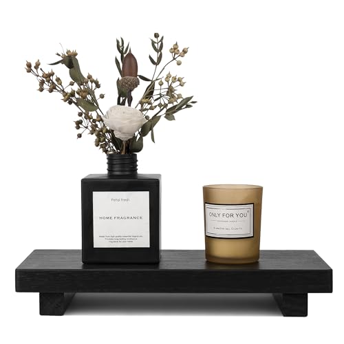 zoocatia Small Wood Tray Pedestal Stand Farmhouse Bathroom Decor Decorative Wooden Riser Kitchen Soap Dish Holder for Vanity, Counter, Sink, 10" x 4.5" - Black - color: Black, size: 10" x 4.5" x 1.6"