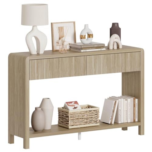 FATORRI Console Table for Entryway Storage, 47.2 inch Wood Sofa Tables for Living Room, Couch Table with 2 Drawers for Hallway, Light Walnut - color: Light Walnut