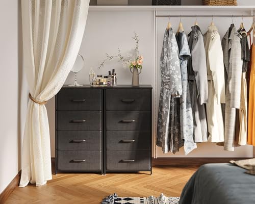 AODK Small Dresser for Bedroom with 4 Storage Drawers, Black | Dressers Chest of Drawers Fabric Dresser with Sturdy Steel Frame, Dressers for Closet with Wood Top - color: Black