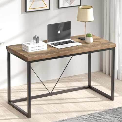 FOLUBAN Modern Home Office Desk, Rustic Wood and Metal Computer Desk, Industrial Study Writing Gaming Table Workstation, Vintage Laptop PC Desk, Oak 47 Inch - color: Oak, size: 47 inch