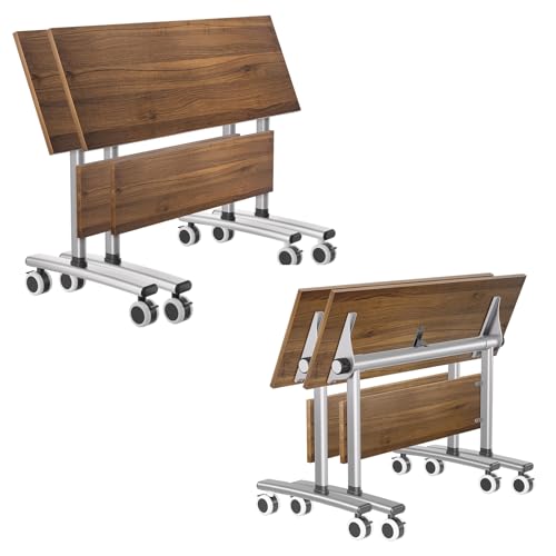 Folding Conference Table with Wheels, 47" Mobile Training Table, Flip Top Seminar Table for Office Classroom Meeting Room, Heavy Duty 440lbs Capacity, Space Saving Nesting Desk,2 Pack,47IN - size: 47IN