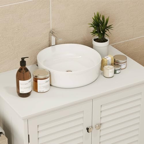 Bathroom Sink Cabinet with 2 Doors Under Sink Storage Cabinet Wooden Freestanding U Shape Fit for Pedestal with Enclosed Storage and Elevated Legs for Bathroom (White)