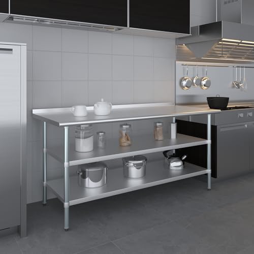AmGood Stainless Steel Work Table with 1.5" Backsplash and 2 Shelves | Metal Kitchen Food Prep Table | NSF (72" Long x 30" Deep) - size: 72" Long x 30" Deep